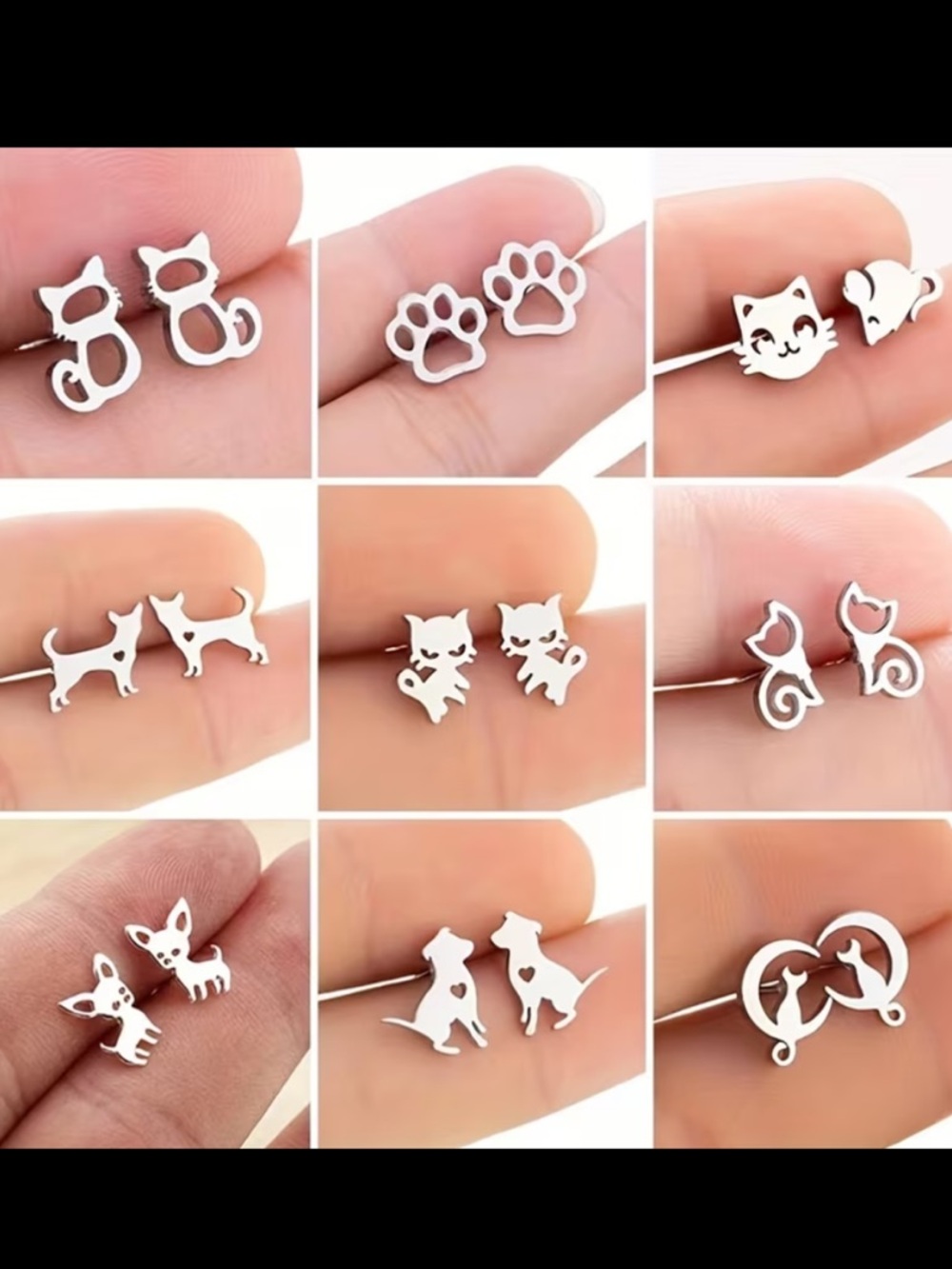 1 Random Pair of Dog or Cat Stainless Steel Stud Earrings - NIP